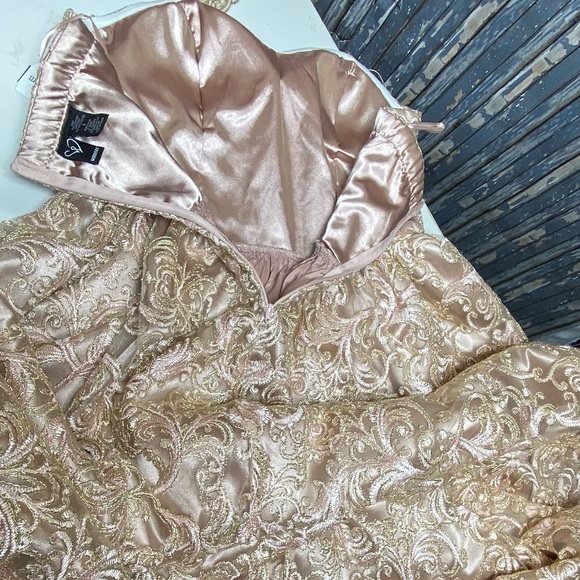 Windsor Formal Rose Gold Lace Overlay Embroidered Strapless Gown Sweetheart - Picture 14 of 16